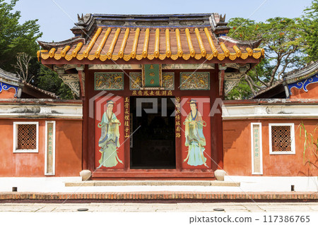 Building view of the Temple of the Five Concubines (Wufei Temple) in Tainan, Taiwan. 117386765