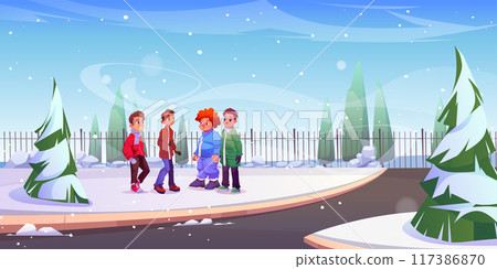 Teen boys in winter city park 117386870