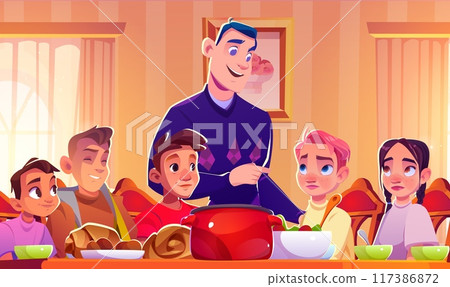 Family dinner or teenager party at home room. Family dinner or teenager party at home room. 117386872