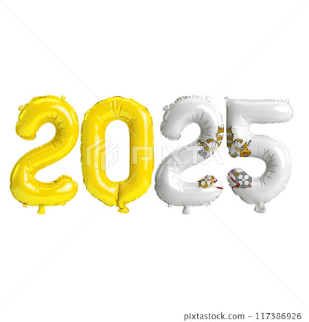 3D illustration of new year 2025 balloons on Vatican flag color, isolated on transparent background 117386926