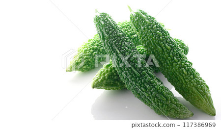 Summer vegetable bitter melon (bitter melon) on white background 117386969