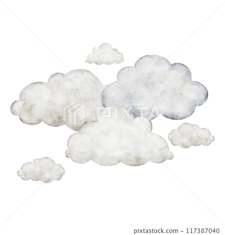 Pastel beige cartoon clouds isolated on background. Hand drawn watercolor illustration for girl or boy childish educational, nursery art. weather icons. Symbols for forecasts of meteorology Pastel beige cartoon clouds isolated on background. Hand drawn watercolor illustration for girl or boy childish educational, nursery art. weather icons. Symbols for forecasts of meteorology 117387040