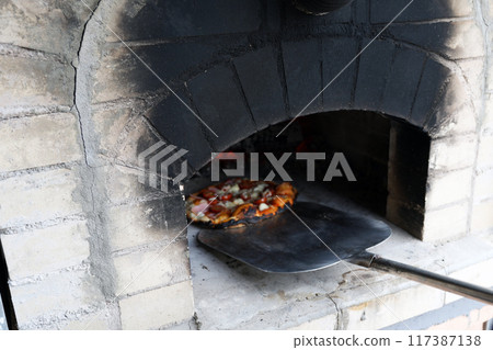 Homemade skewered pizza Homemade skewered pizza 117387138