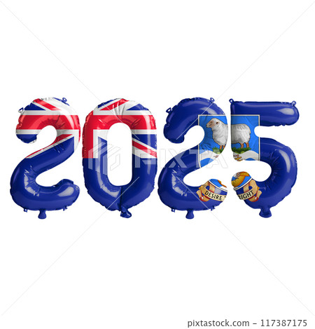 3D illustration of new year 2025 balloons on Falkland Islands flag color, isolated on transparent background 3D illustration of new year 2025 balloons on Falkland Islands flag color, isolated on transparent background 117387175