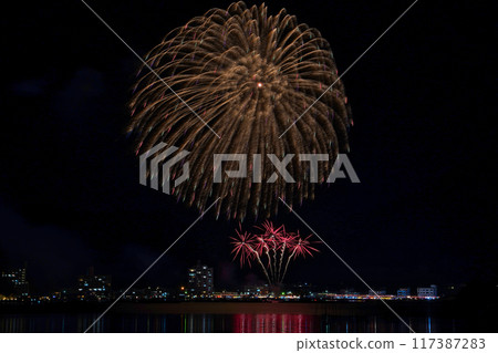 Gorgeous fireworks lighting up the summer night sky 117387283
