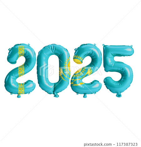 3D illustration of new year 2025 balloons on Kazakhstan flag color, isolated on transparent background 3D illustration of new year 2025 balloons on Kazakhstan flag color, isolated on transparent background 117387323