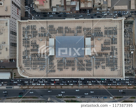 Drone shot flying. Saudi Arabia. Riyadh. Road. Day. 117387395