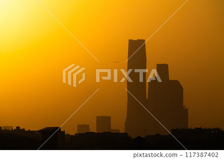 A view of KAFD in the morning haze Saudi Arabia Riyadh A view of KAFD in the morning haze Saudi Arabia Riyadh 117387402