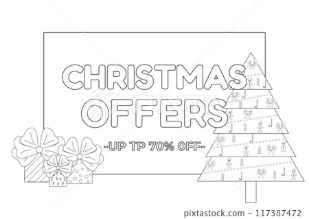 Christmas Offer Coloring Page with Gifts and Tree 117387472