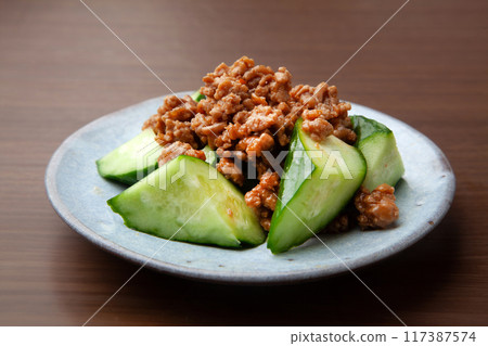 Chopped cucumber with meat miso sauce Chopped cucumber with meat miso sauce 117387574