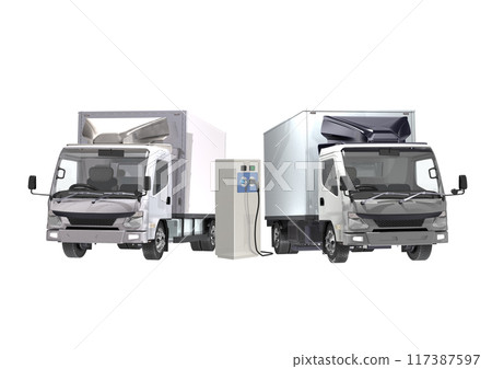EV truck, EV car, charging station, carbon neutral, transportation, logistics (3DCG image) 117387597