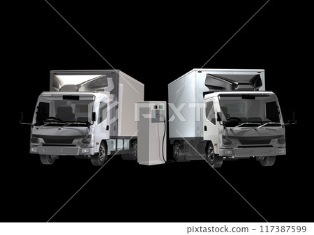 EV truck, EV car, charging station, carbon neutral, transportation, logistics (3DCG image) 117387599