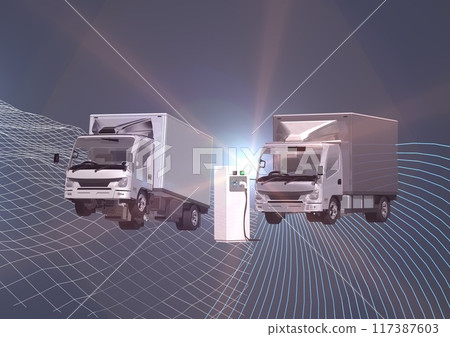EV truck, EV car, charging station, carbon neutral, transportation, logistics (3DCG image) EV truck, EV car, charging station, carbon neutral, transportation, logistics (3DCG image) 117387603