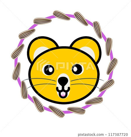 Sunflower seed decorative frame and hamster illustration 117387720