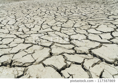 Dry lake bed with the natural texture of cracked clay on the perspective land. Dry lake bed with the natural texture of cracked clay on the perspective land. 117387869