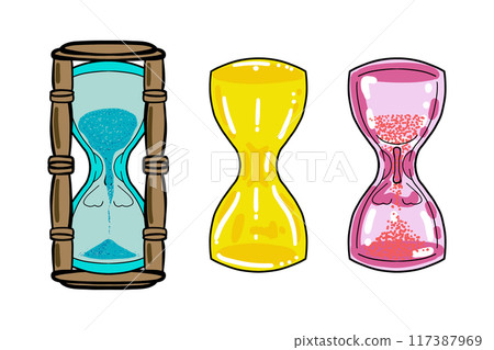 美麗的玻璃沙漏黃色/粉紅色/藍色/3色套裝 117387969