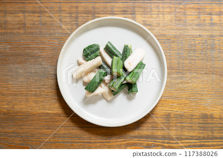 Okra and yam snacks 117388026