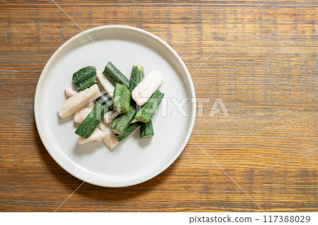 Okra and yam snacks Okra and yam snacks 117388029