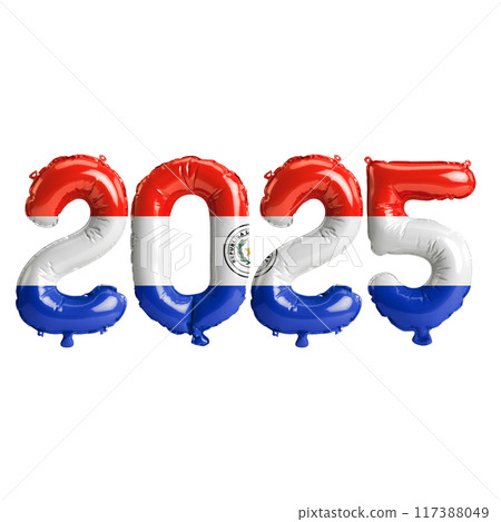 3D illustration of new year 2025 balloons on Paraguay flag color, isolated on transparent background 3D illustration of new year 2025 balloons on Paraguay flag color, isolated on transparent background 117388049