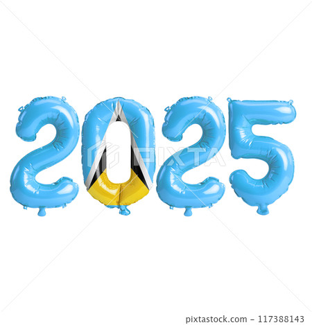 3D illustration of new year 2025 balloons on Saint Lucia flag color, isolated on transparent background 3D illustration of new year 2025 balloons on Saint Lucia flag color, isolated on transparent background 117388143