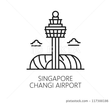 Singapore travel and vacation icon of Changi airport for tourism, vector symbol. Singapore and Southeast Asia city landmark and tourist attraction icon of airport building and transport architecture 117388186