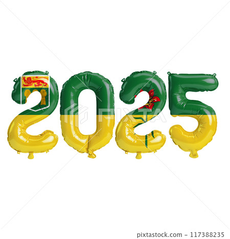 3D illustration of new year 2025 balloons on Saskatchewan flag color, isolated on transparent background 3D illustration of new year 2025 balloons on Saskatchewan flag color, isolated on transparent background 117388235