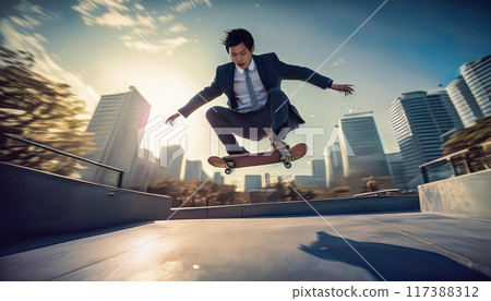 騎滑板的商人（AI 生成圖像） 117388312