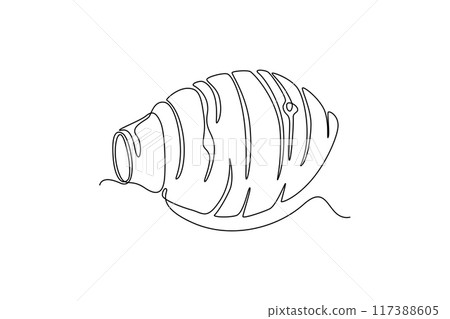 Single one line drawing whole healthy organic taro for harvest logo identity. Fresh tropical plant edible corm concept for root vegetable icon. Continuous line draw design graphic vector illustration 117388605