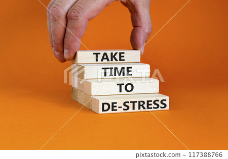Take time to de-stress symbol. Concept words Take time to de-stress on wooden blocks. Beautiful orange table orange background. Psychological business and take time to de-stress concept. Copy space. Take time to de-stress symbol. Concept words Take time to de-stress on wooden blocks. Beautiful orange table orange background. Psychological business and take time to de-stress concept. Copy space. 117388766