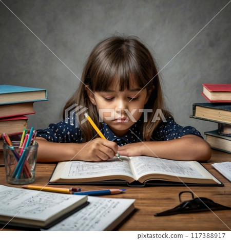 A girl studying silently 117388917