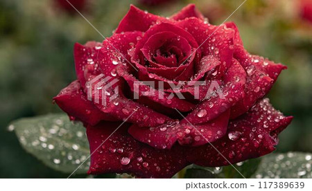 red rose flower wet in the rain 117389639