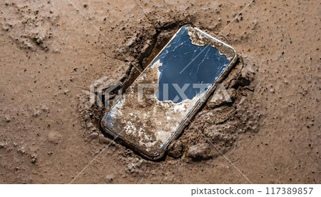 Smartphone buried in sand 117389857