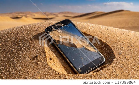 Smartphone buried in sand 117389864