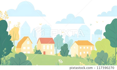 Eco Friendly Neighborhood with Green Spaces and Stylized Residential Homes 117390270