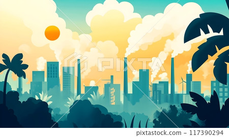 Vibrant Cityscape with Cloudy Sky Global Warming Awareness Campaign 117390294
