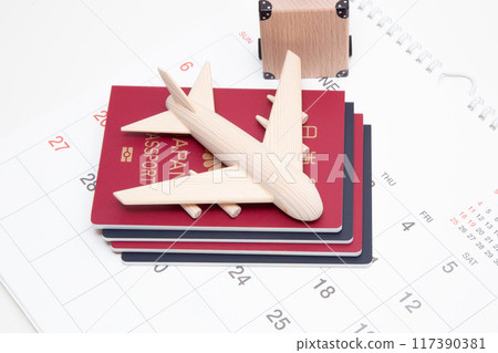 Passport and passport calendar background Passport and passport calendar background 117390381