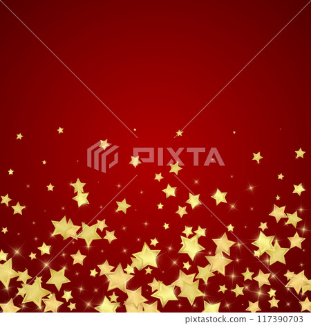 Magic stars vector overlay. Gold stars scattered around randomly, falling down, floating. Chaotic dreamy childish overlay template. on red background. Magic stars vector overlay. Gold stars scattered around randomly, falling down, floating. Chaotic dreamy childish overlay template. on red background. 117390703
