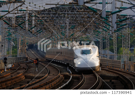 N700A Series Shinkansen "Nozomi" train passing through Shin-Yamaguchi Station 117390941