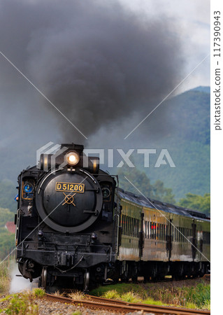 The "SL Yamaguchi" train traveling around a curve 117390943