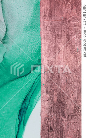 Elegant Turquoise and Rose Gold Abstract Art With Flowing Fluid Shapes on White Background Elegant Turquoise and Rose Gold Abstract Art With Flowing Fluid Shapes on White Background 117391396