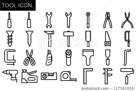 簡單的線條繪製工具圖示集(黑白) 簡單的線條繪製工具圖示集(黑白) 117391819