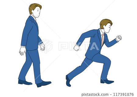 從側面看行走和跑步的商務人士(男)插畫素材 從側面看行走和跑步的商務人士(男)插畫素材 117391876