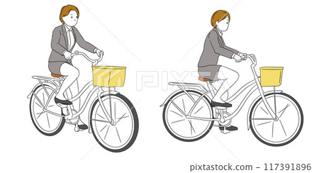 騎自行車的商務人士（女）插畫素材 117391896