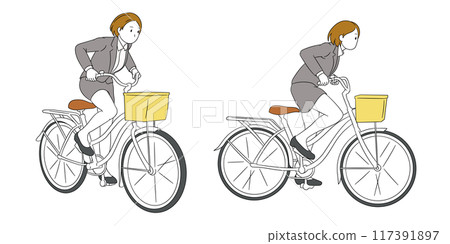 站在自行車上的商務人士（女）插畫素材 117391897