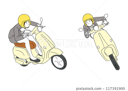 騎著滑板車攻擊角落的商務人士（女）插畫素材 117391900