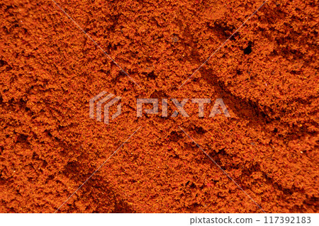 Red Cooking Background Spice Paprika, Top View, Space for Text 117392183
