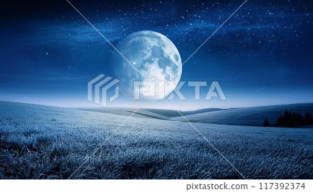 Blue moon and blue starry sky 117392374