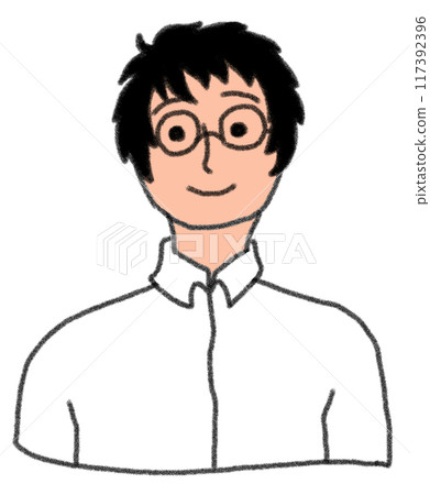 鉛筆畫風格的戴圓眼鏡和白襯衫的人的上半身插圖 117392396