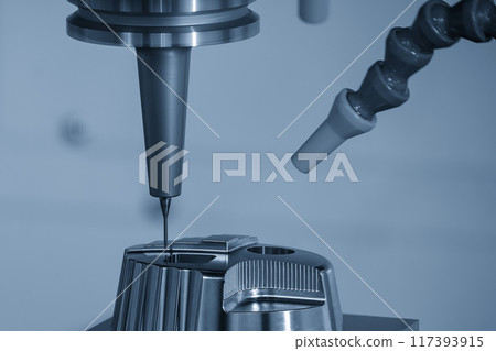 The CNC milling machine high precision cutting mold part by solid ball nose end mill tool. The CNC milling machine high precision cutting mold part by solid ball nose end mill tool. 117393915