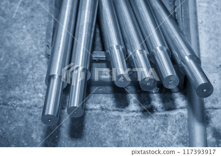 The metal shaft parts from lathe machine finish cut. The metal shaft parts from lathe machine finish cut. 117393917